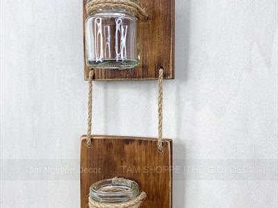 Tấm gỗ lọ thủy tinh treo tường thủy canh nhiều tầng [2 màu - 3 Size] BINHLOHOA-06